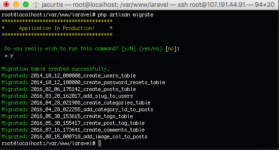 php artisan migrate production